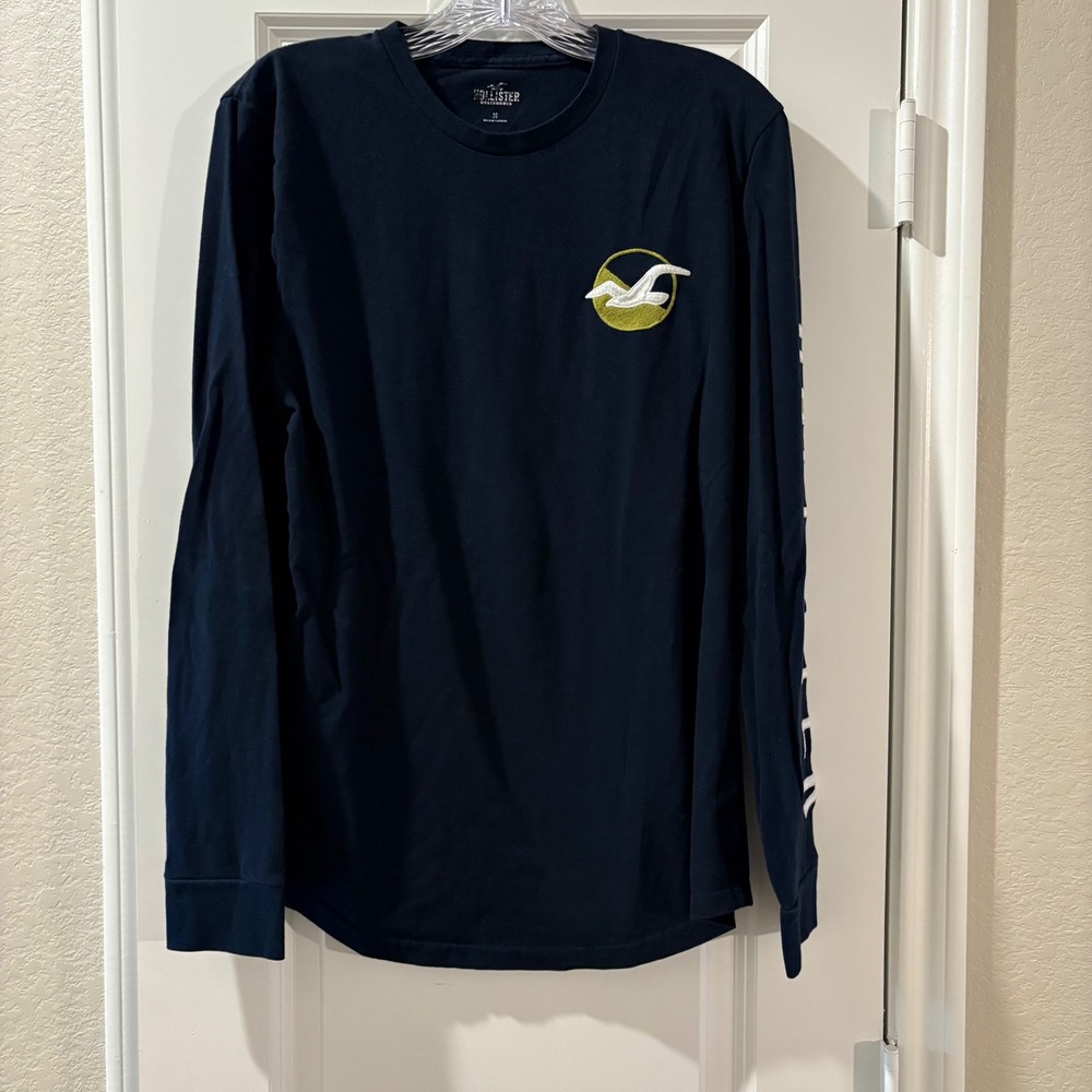 Hollister California Mens Long Sleeve Graphic T-Shirt Tee Top Navy